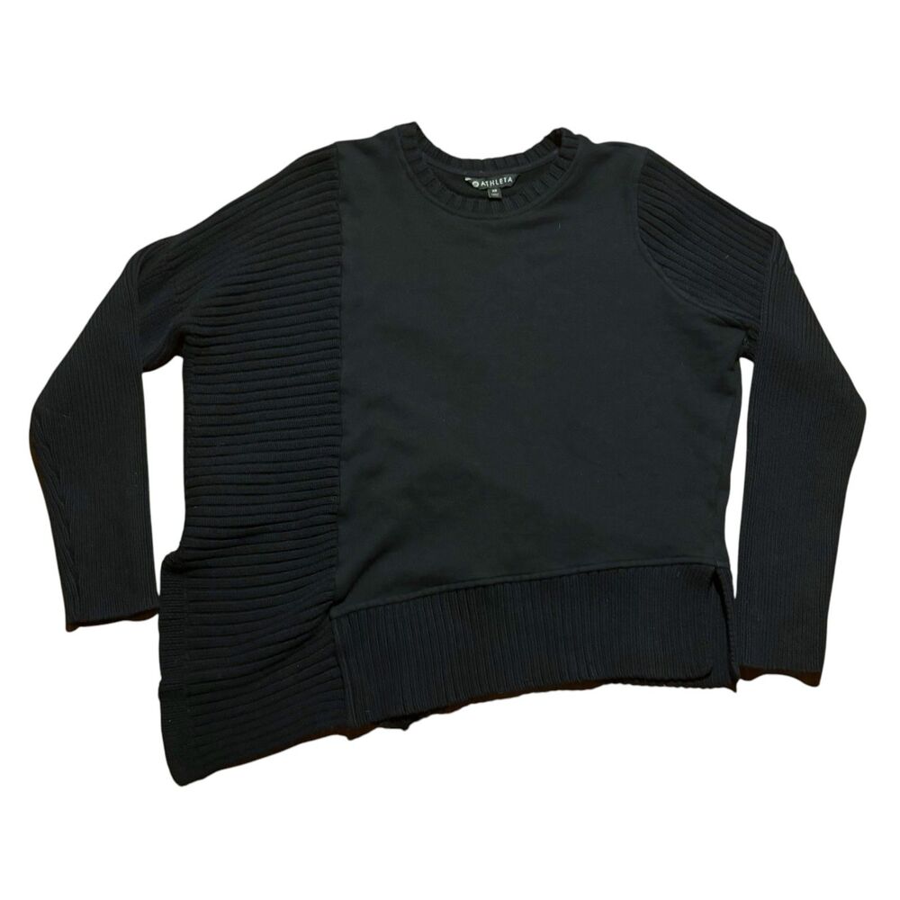 Athleta Bayridge Asymmetrical Ribbed Sweater Black- Size XS - Picture 3 of 9